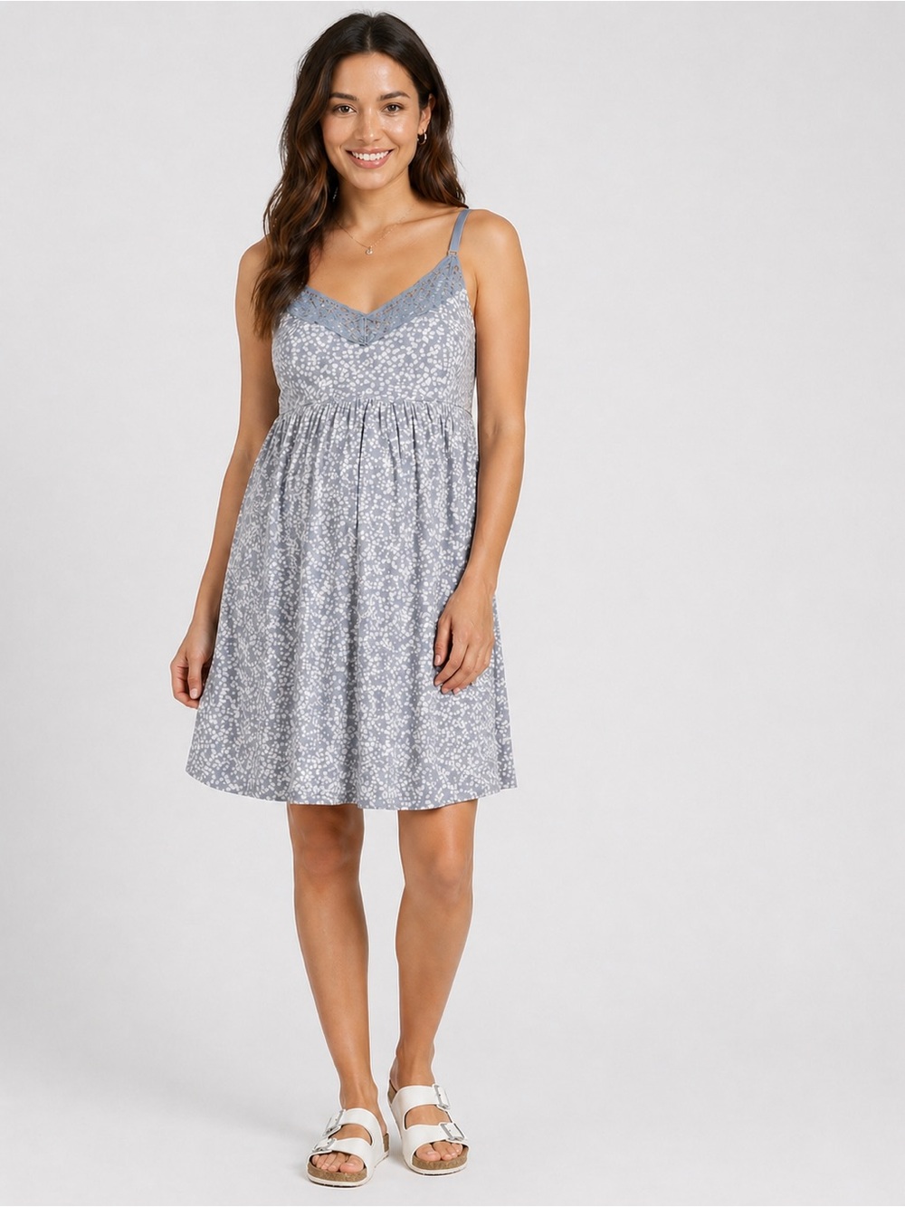GAP Maternity Nursing Bra Nightgown Blue Ditsy Floral Lace Sleep Chemise SZ M